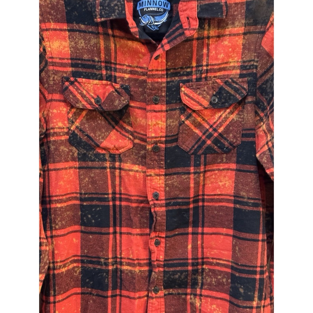 Angry Minnow Brushed Flannel Acid Splatter Red Plaid Size Small Met Later Life - Picture 2 of 10